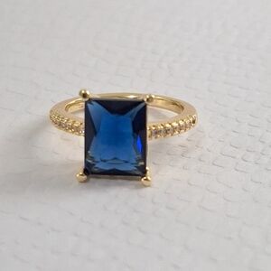 Sapphire emerald shape diamond cut ring
